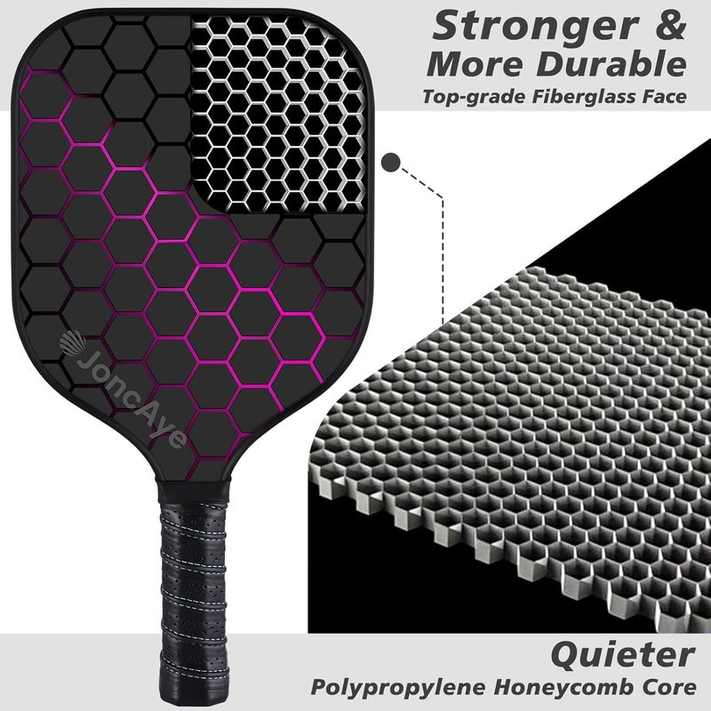 JoncAye Pickleball-Paddles-Set of 4 or 2 Rackets by , USAPA Approved Pickle-Ball Equipment with Balls, Bag, Accessories, Fiberglass Graphite Pickleball Racquet Set for Men, Women - Image 3